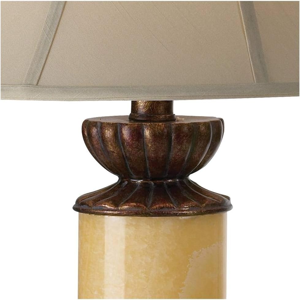 Barnes and Ivy Traditional Table Lamp with Night Light 28.5' Tall Dark Bronze Cream Onyx Stone Column Off White Bell Shade Decor for Living Room Bedroom House Bedside Nightstand Home Office