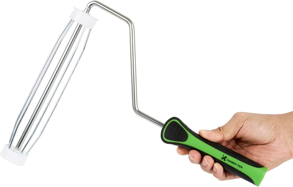 Restaurantware Paint Roller Frame 9 Inch 5-Wire Cage 12 Roller Frame Heavy Duty Soft Grip Handle Threaded for Extension Poles Coating Supplies for House Painting, Walls, Ceilings, Floors, and Decks