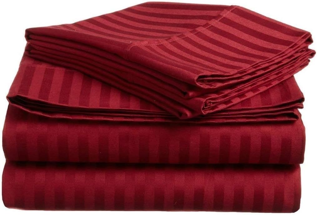 Breathable Luxury Bedding ! 800 Thread Count 100% Egyptian Cotton Queen Size 4 Piece Sheet Set Fit 15' Inch to 18' Inch Deep Pocket Stripe. Burgundy
