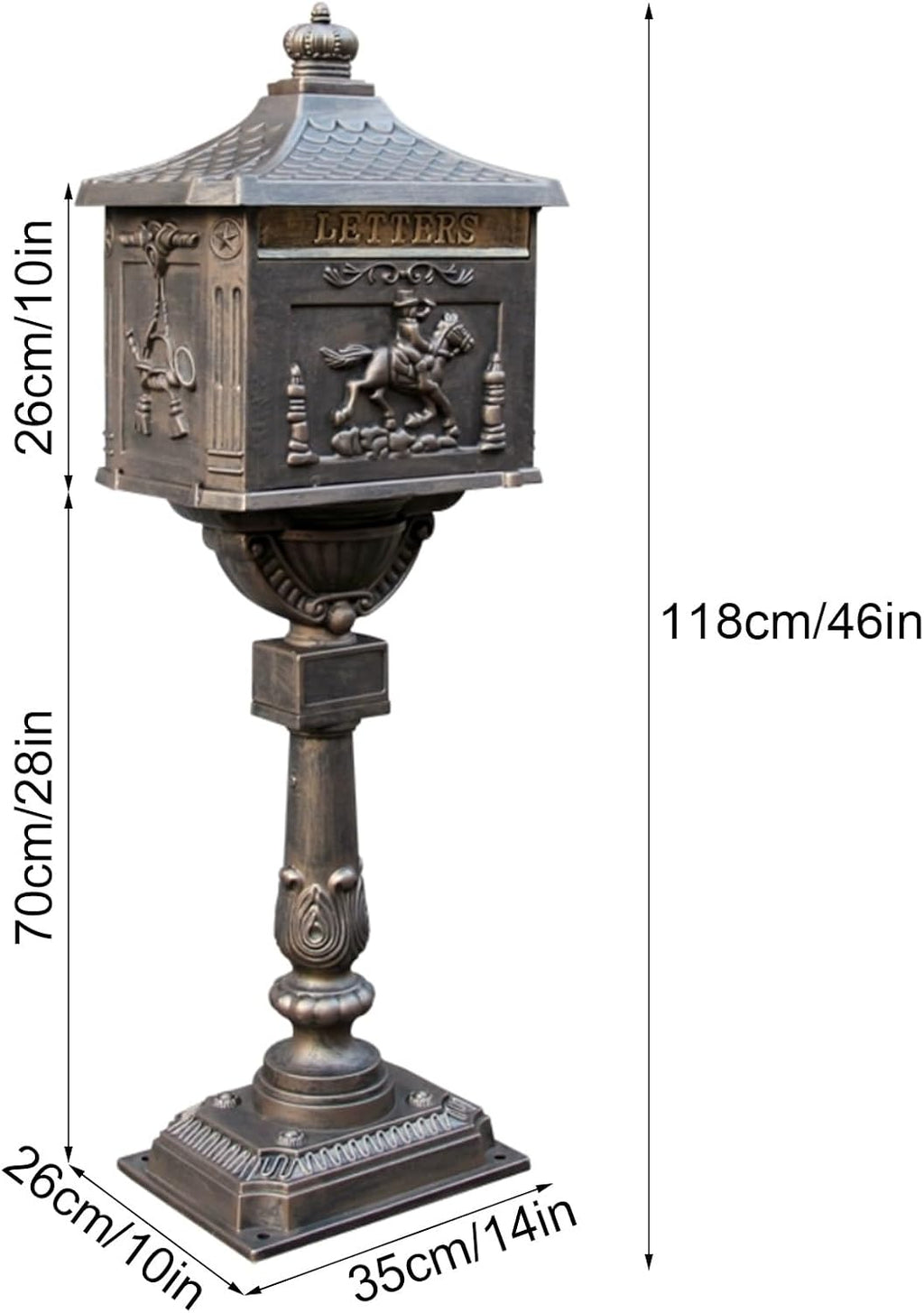 Mail Boxes for House Outside, Mailboxes for Outside with Post, Mailbox with Post, Metal Mailbox, Mailbox Cast Aluminum, Black Mail Box Postal Box, with 2 Keys(Black)