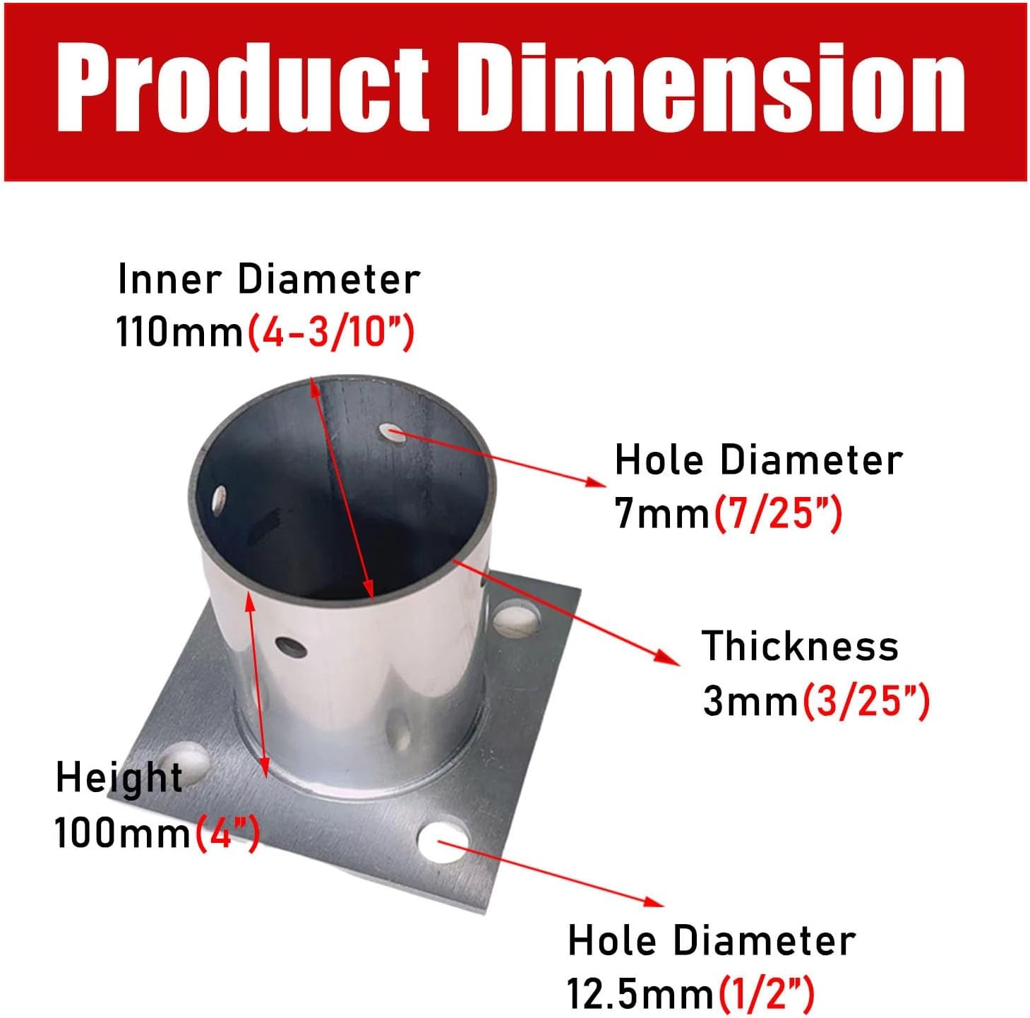LZMZMQ 3.5 4 Inch Round Post Base, Stainless Steel Flange Anchor Base for Porch/Handrail/Railing/Fences/Mailboxes/Deck Roof, Surface Mount Post Base, 1 2 4 6 10 Pack(4pcs,Dia 110mm(4-3/10'))