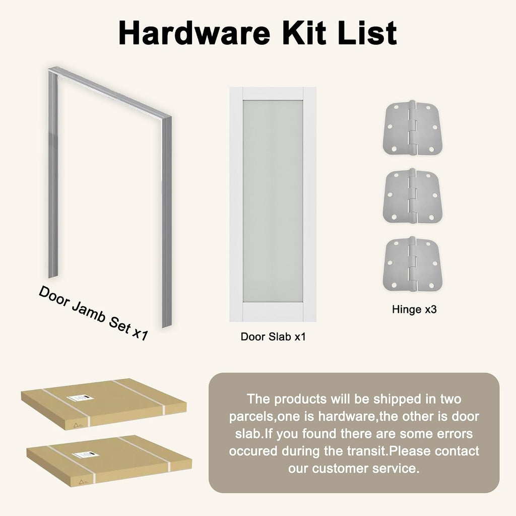 32' x 80' Prehung Door 15-Lite Tempered Clear Glass Slab Doors with Jamb Kit, Solid Core MDF Interior Door for Bathroom Pantry Laundry, Home Doors, Easy Assemble - Left Handed Silver Hinge