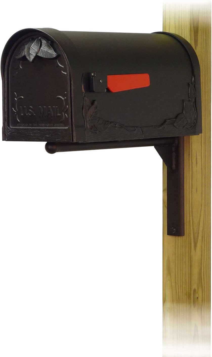 Special Lite Floral Curbside Mailbox with Ashley Front Single Mailbox Mounting Bracket - TC-ASH-FS-1003-BLK