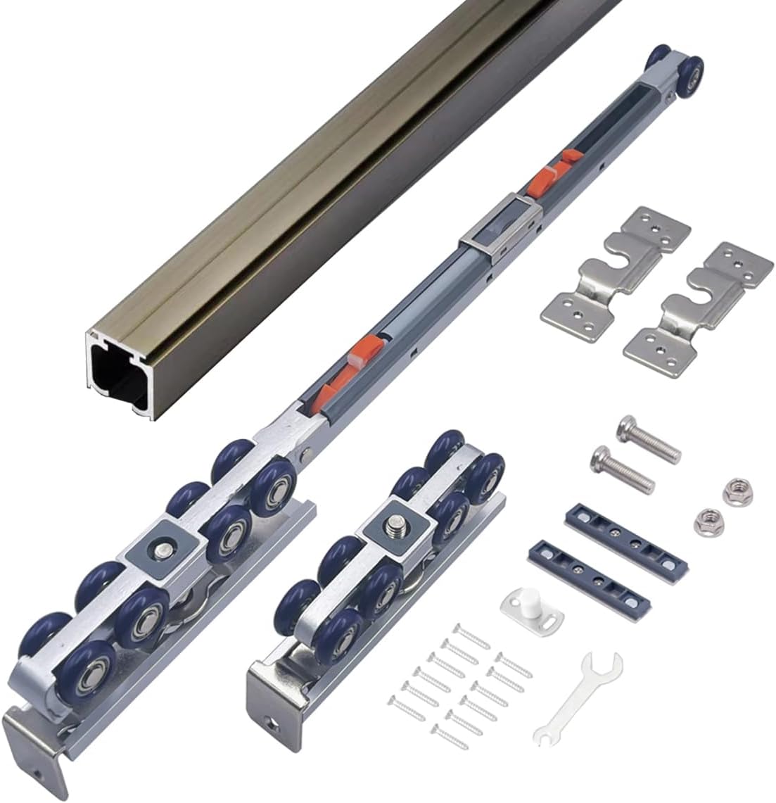 HOWHY Slow Close Barn Door Slide Hardware and Track Set, Heavy Duty Hanger Maximum Load 176 lbs, 70' Track, Single Door, Bilateral 8-Wheel Dual Damping