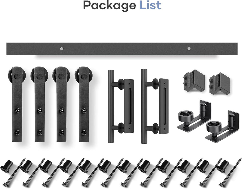 EaseLife 16 FT Double Sliding Barn Door Track and Handle Hardware Kit, Straight Pulley,Slide Smoothly Quietly,Easy Install (16FT Track Kit for 44'~48' Wide Double Door)