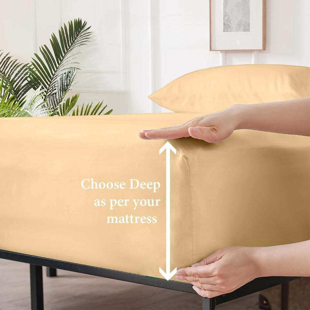 1000 Series - 100% Egyptian Cotton Sheet Set Soft Sateen Weave Hotel Quality Luxury Bedding -Queen Size Fits Mattress Up to18-20 Deep (Solid Beige)