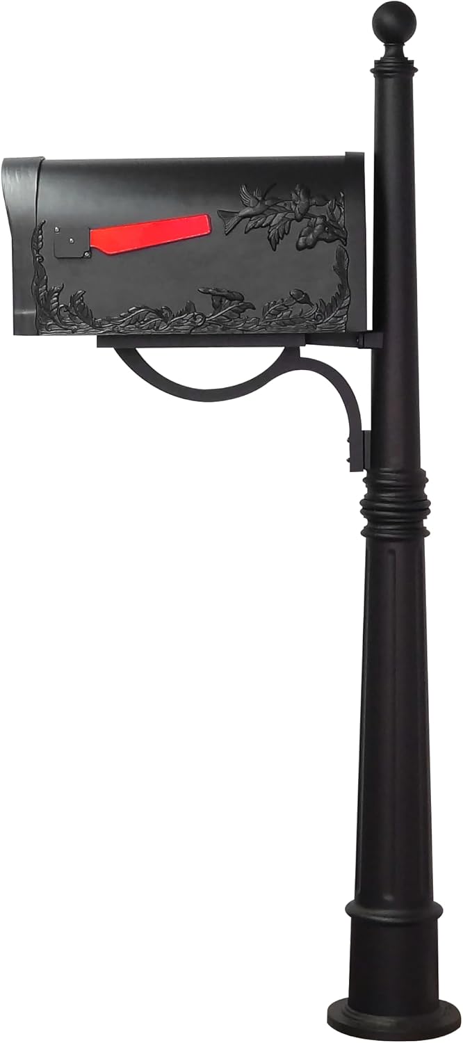 Special Lite Hummingbird Curbside Mailbox with Ashland Post - Black Mailbox with Aluminum Post - SCB-1005_SPK600-BLK