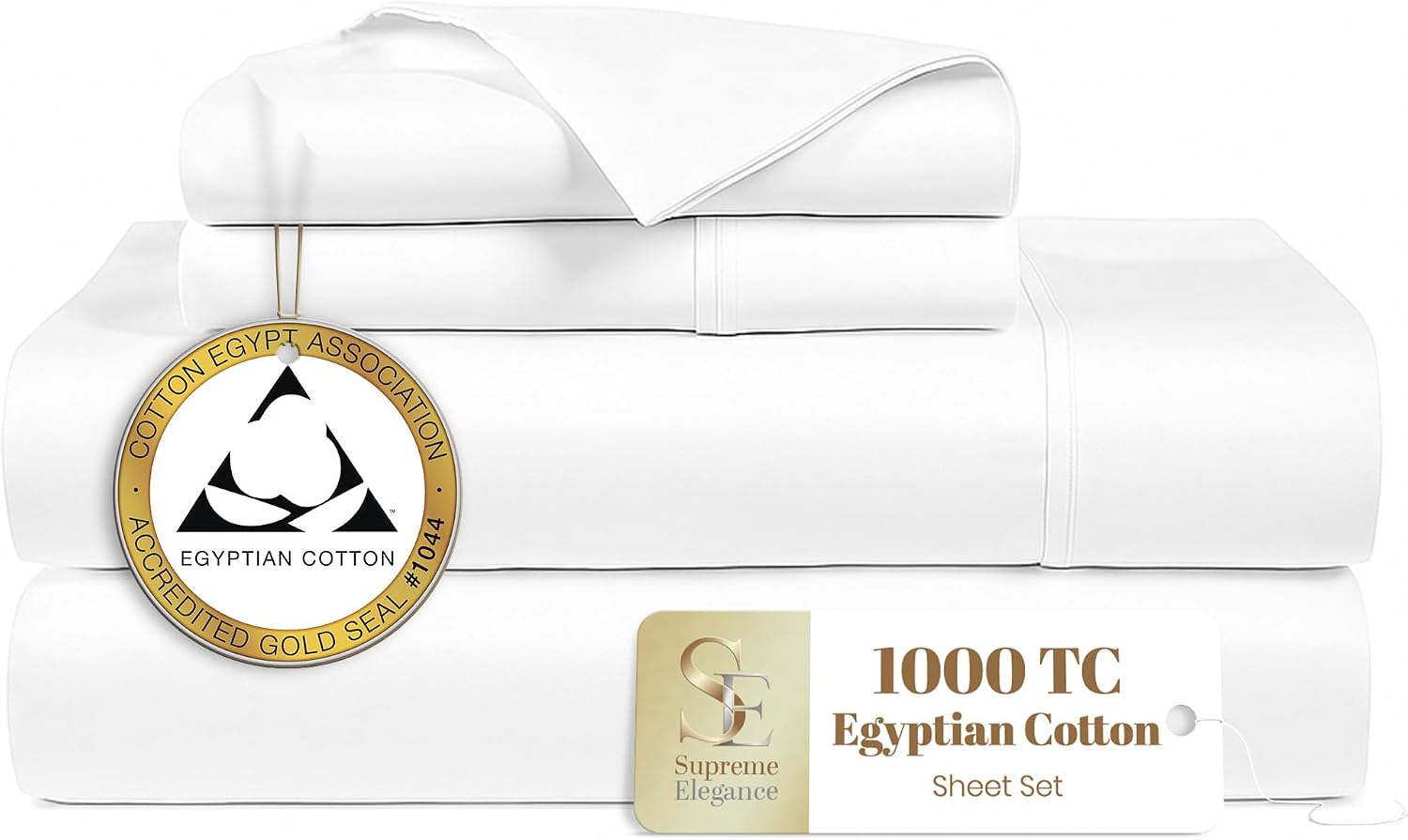 Supreme Elegance 100% Egyptian Cotton Queen Bed Sheets Set, 1000 Thread Count, Hotel Luxury Sateen Bedding, Super Soft, Breathable & Moisture Wicking Sheets, 18' Deep Pocket Fitted Sheet, Arctic White