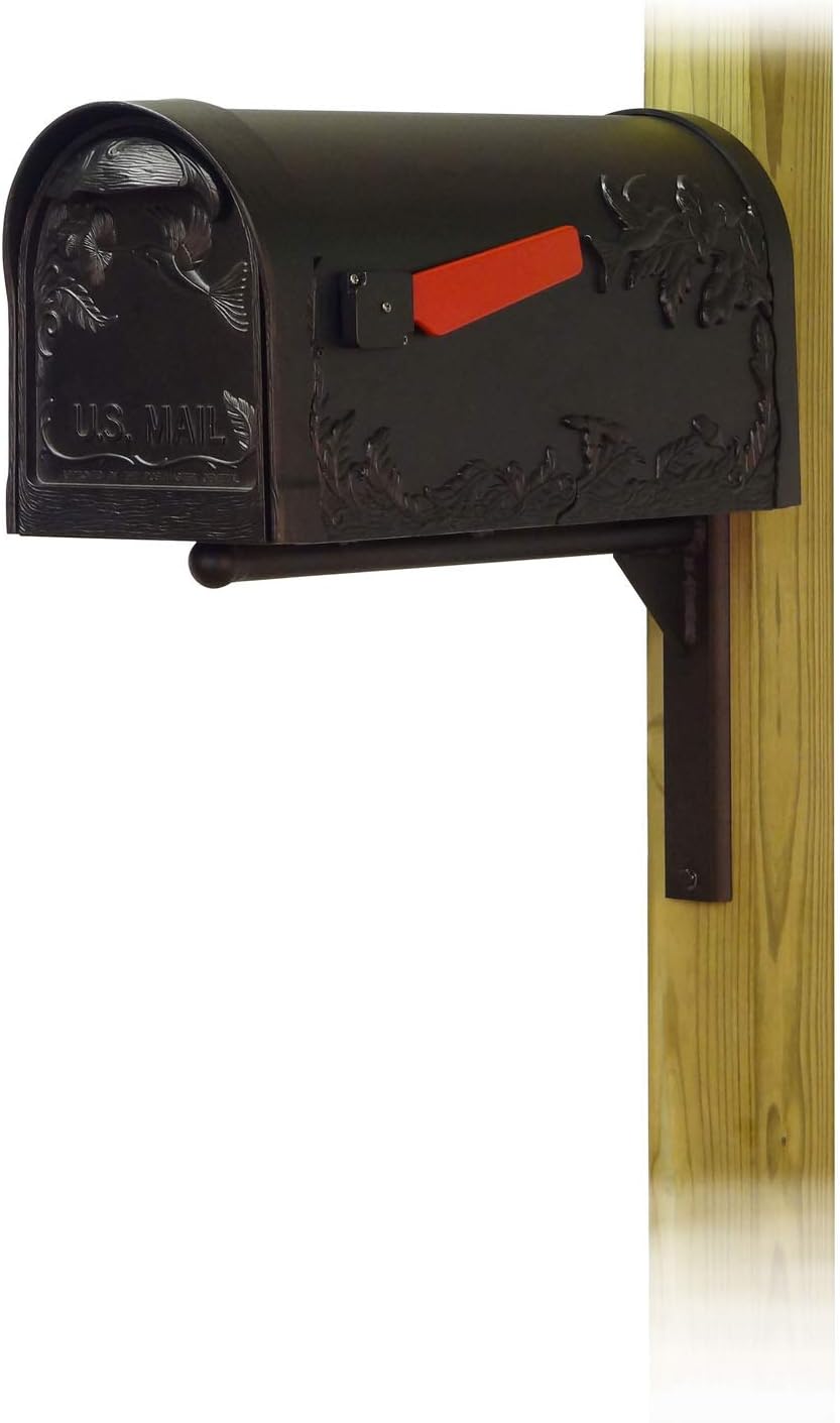 Special Lite Hummingbird Curbside Mailbox with Ashley Front Single Mailbox Mounting Bracket - TC-ASH-FS-1005-BLK