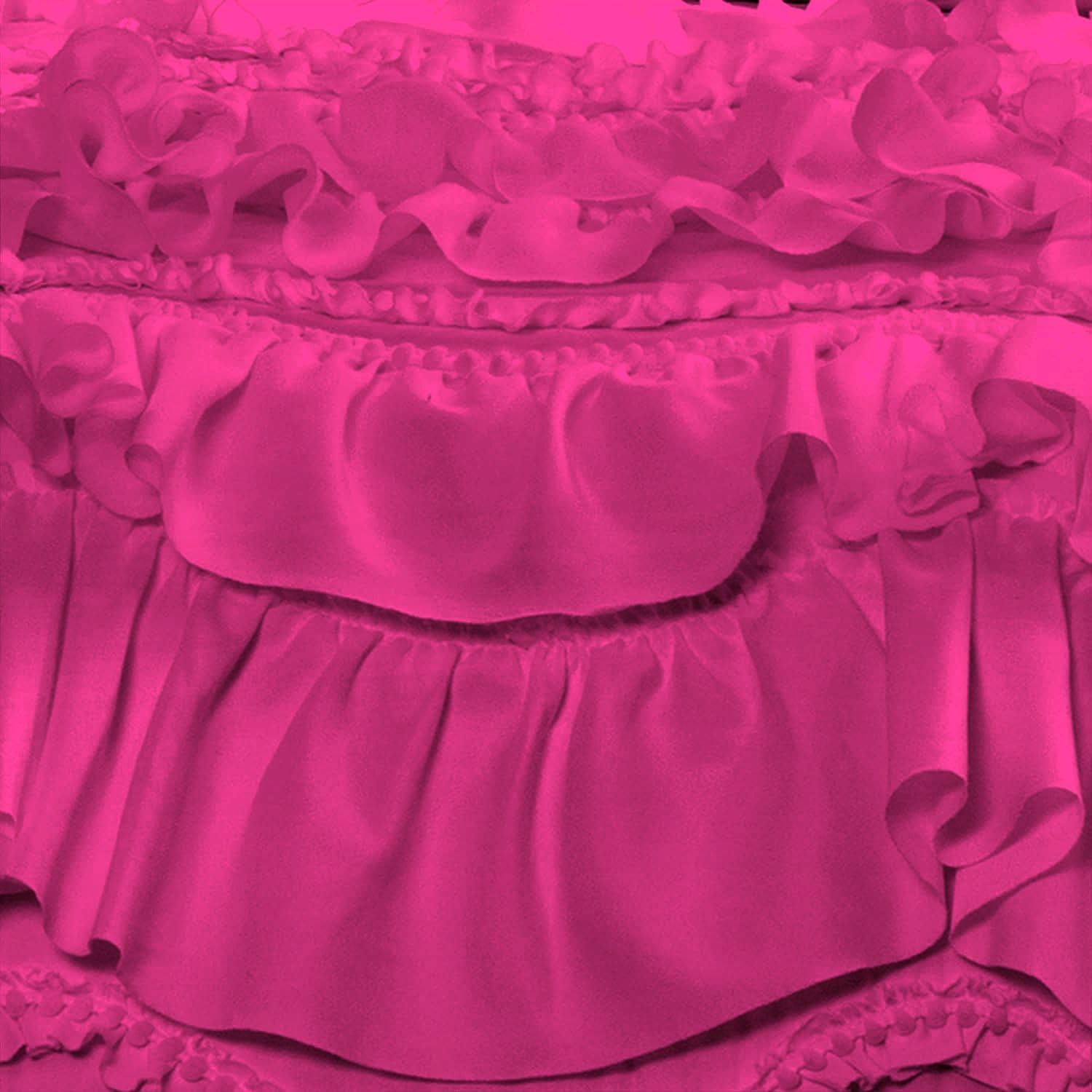 100% Egyptian Cotton, 550 GSM Microfiber Filled Quilt Ruffled Textured 3 Piece Full/Queen Size Comforter Set, Hot Pink