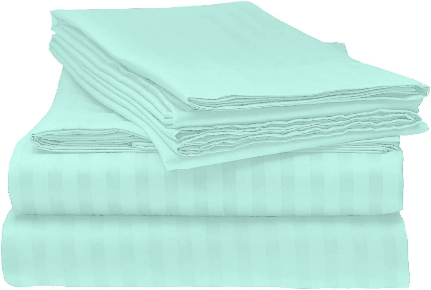 LaxLinen 600 Thread Count Super Soft Quality 100% Egyptian Cotton 6 PCs Bed Sheet Set (+26 Inch) Extra Deep Pocket King/ Standard, Aqua Blue Stripe