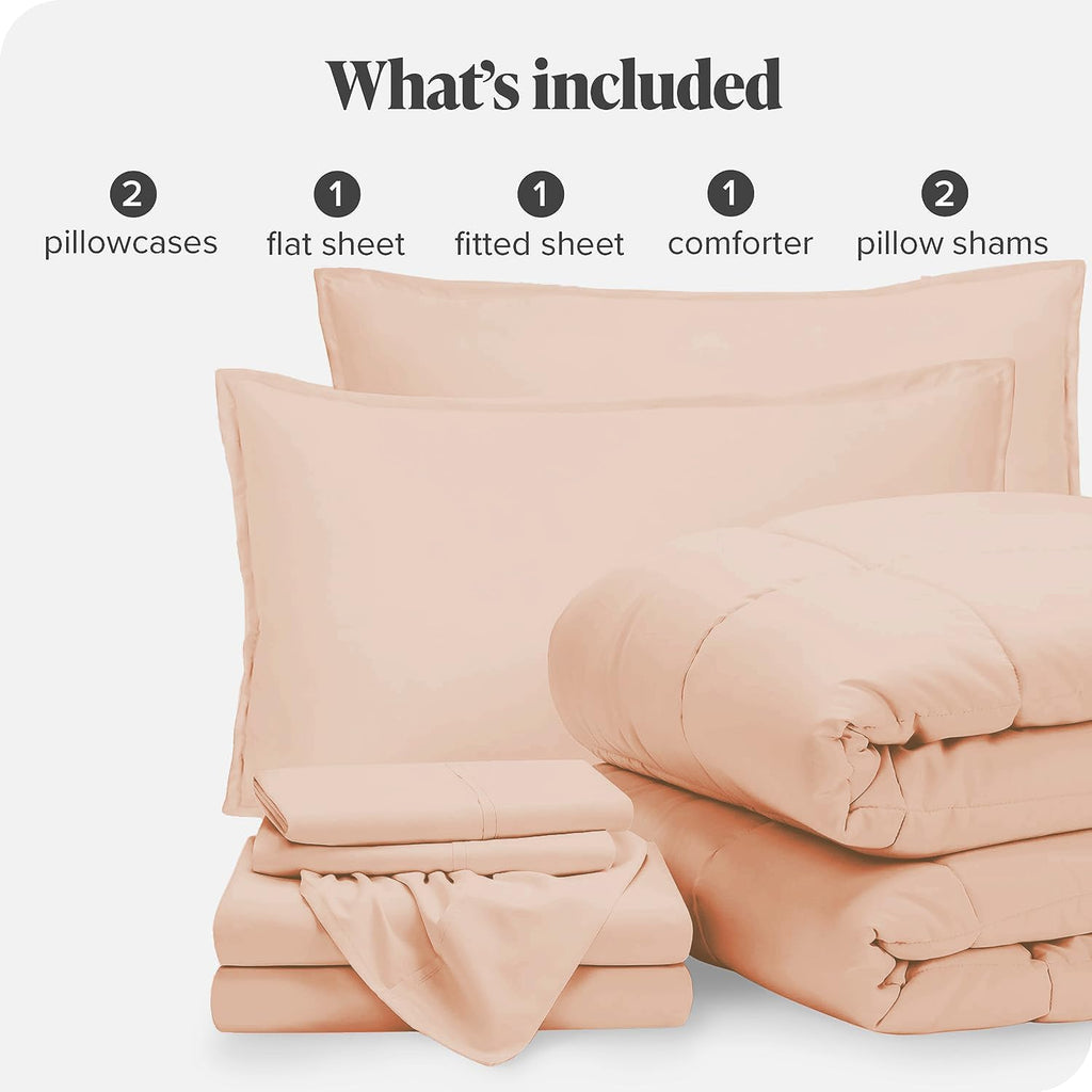 Luxury - 7 Piece Bed in A Bag (15' Deep Pocket Sheet Set & 400 GSM Comforter) - 800 Thread Count - 100% Egyptian Cotton (King Size, Blush Solid)