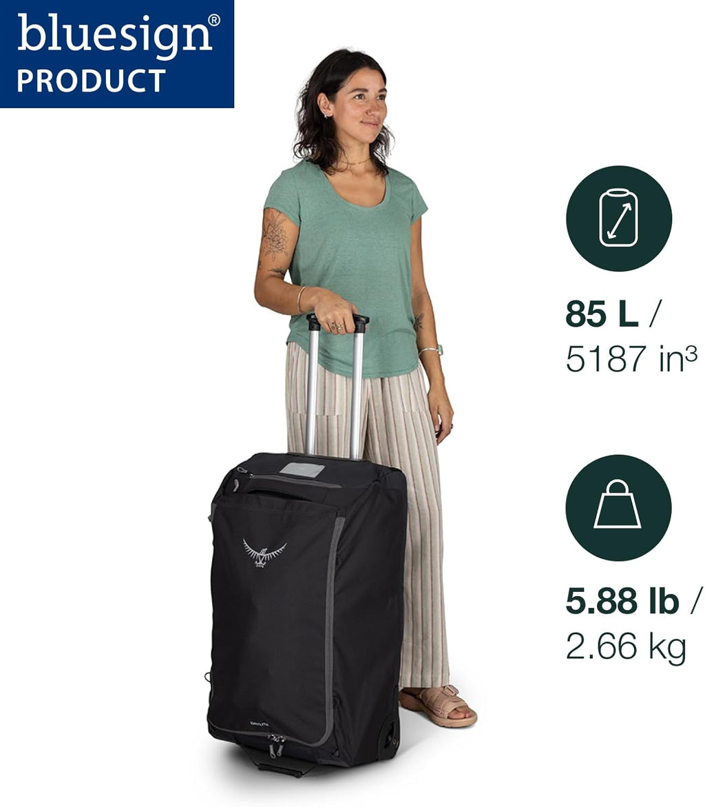 Osprey Daylite 85L Wheeled Collapsible Travel Duffel Bag - Lightweight Rolling Suitcase, Blue Spikemoss/Alkaline
