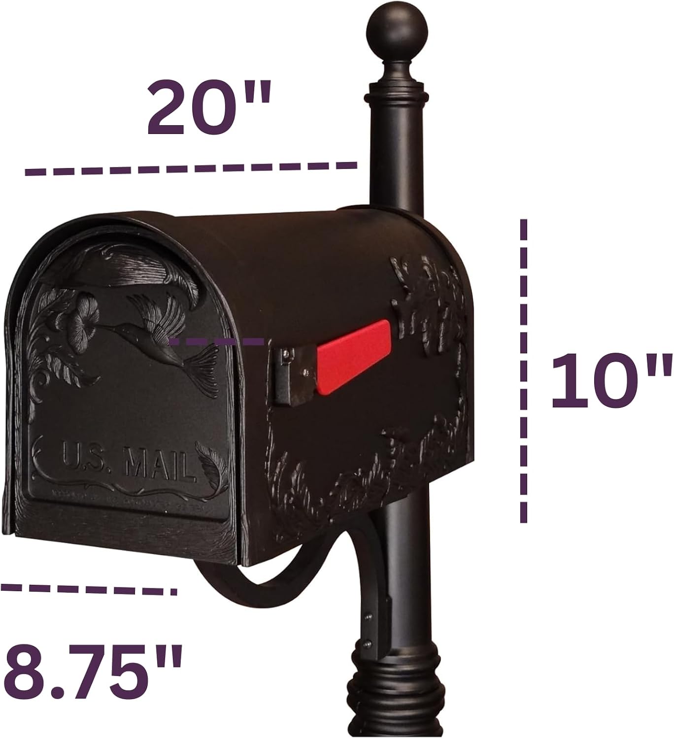 Special Lite Hummingbird Curbside Mailbox - Black Aluminum Mailbox for Post Mount - SCB-1005-BLK