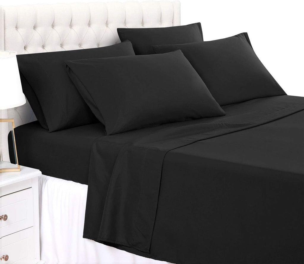 Super Soft Luxury Premium Quality 800 TC Egyptian Cotton 6 Piece Bedding Bed Sheet Set Eco Friendly Wrinkle Free Sheets 20-Inch Deep Pocket Queen Black