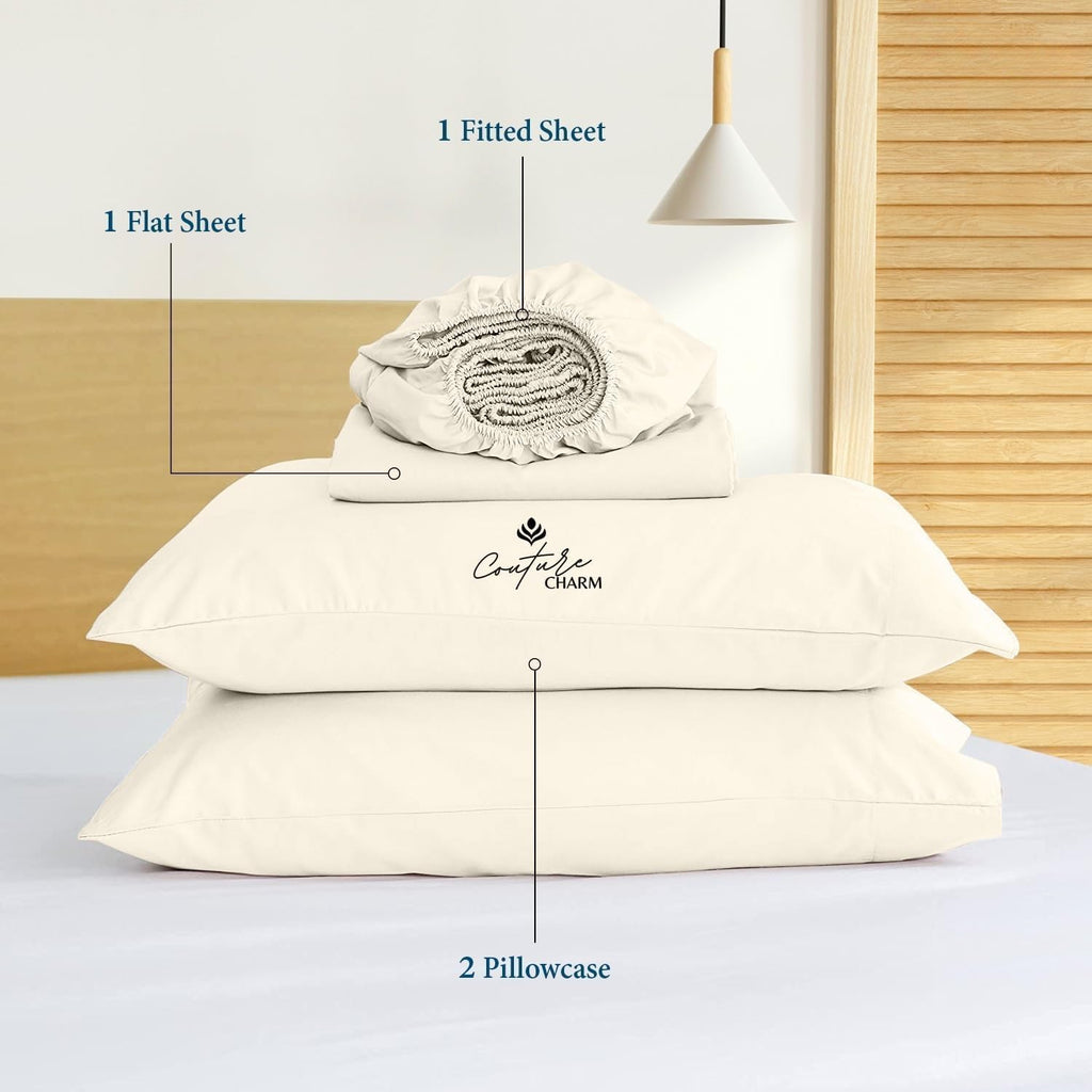 Queen Size 1000 Thread Count 100% Egyptian Cotton Sheet Set, 4-Piece, Sateen Weave, with 10-12' Inches Deep Pocket Snug Fit (Solid, Ivory)