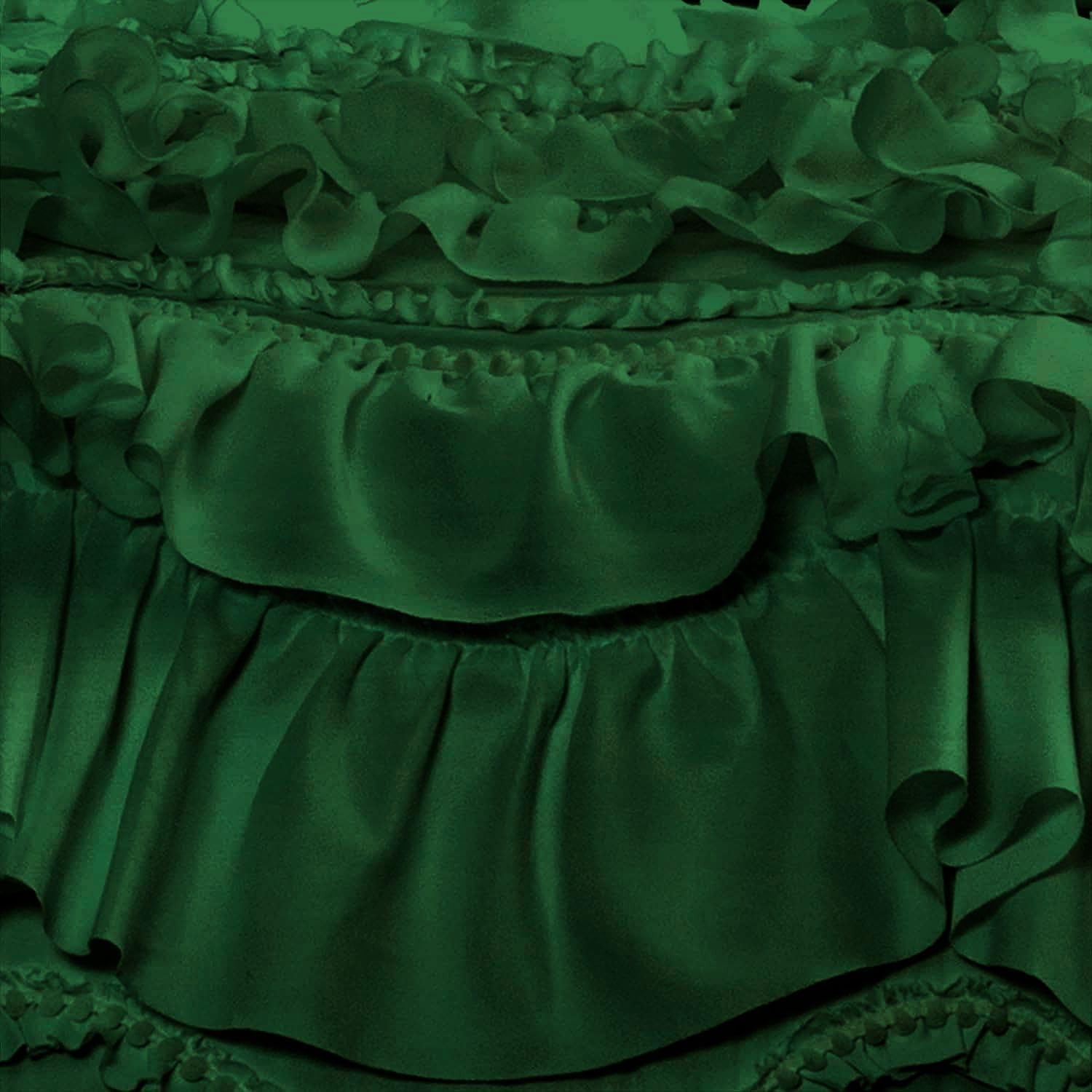 100% Egyptian Cotton, 550 GSM Microfiber Filled Quilt Ruffled Textured 3 Piece Full/Queen Size Comforter Set, Green