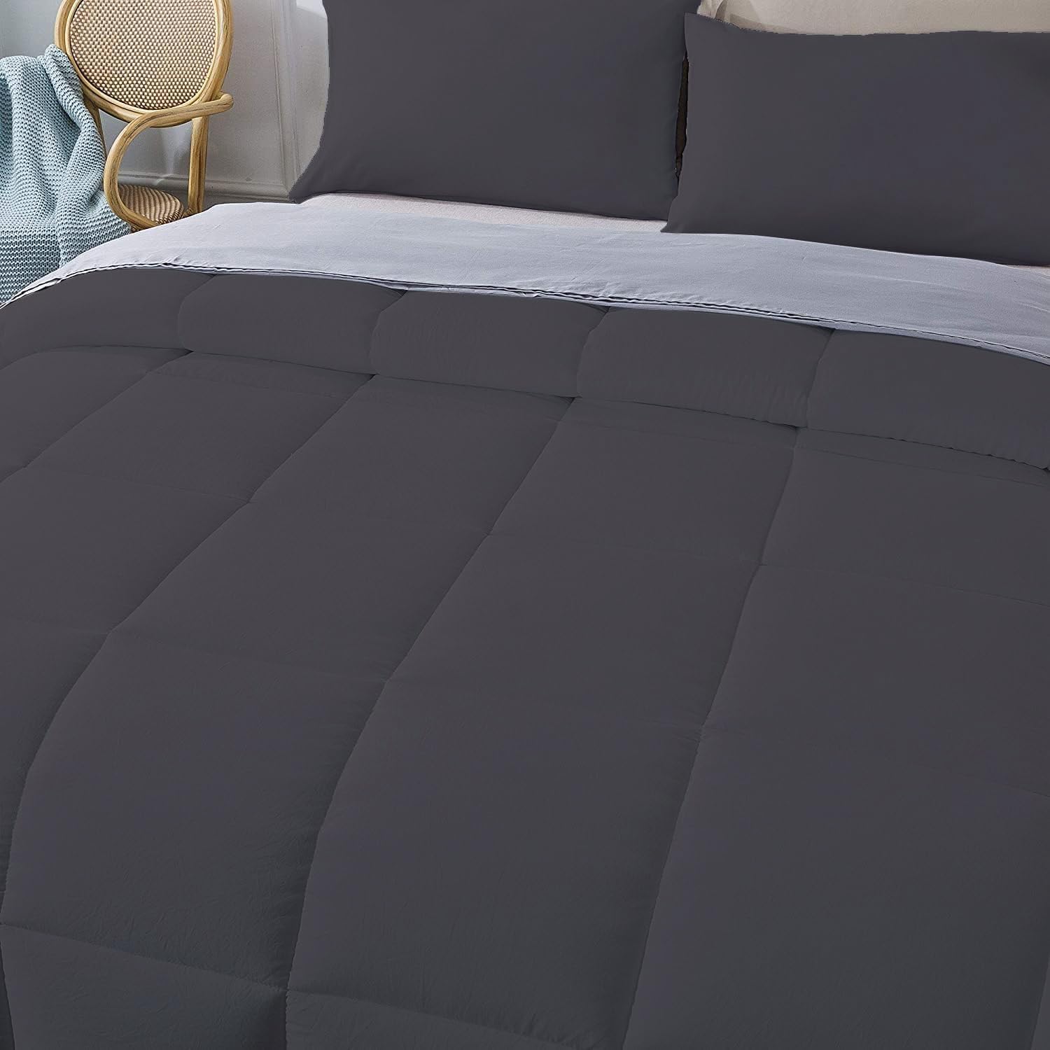 Olivia Rocco 1 Piece 1000 Thread Count Comforter Full XL/Queen Size (88' x 92') Inch 100% Egyptian Cotton Comforter 400 GSM Soft Quality - Dark Grey Solid