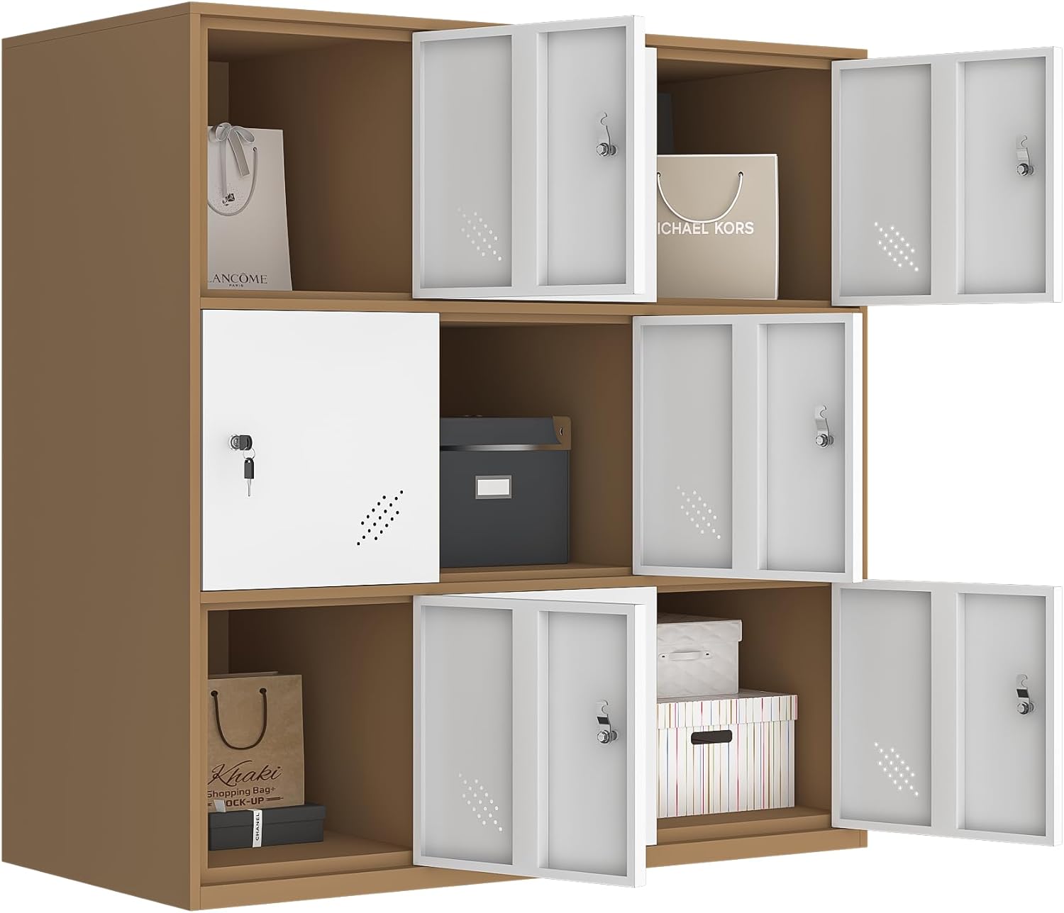 MECOLOR- Storage Locker with Lock Keys,Free Standing Metal Storage Cabinet with Vents, Steel Organizers Cabinet Steel Counter Cabinet(9D, White)