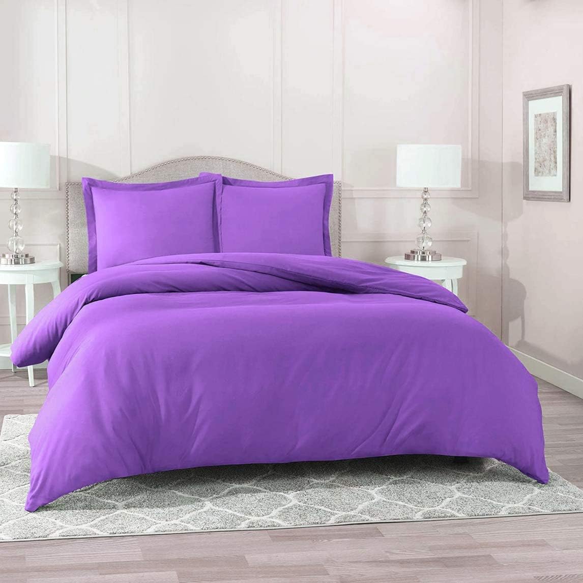 1500 Thread Count Egyptian Cotton Luxurious Italian Finish 3-PCs Duvet Set ( 1 PC Duvet Cover Hidden Zipper Closure with Corner Ties & 2 Pillow Shams Solid (Queen, Purple)