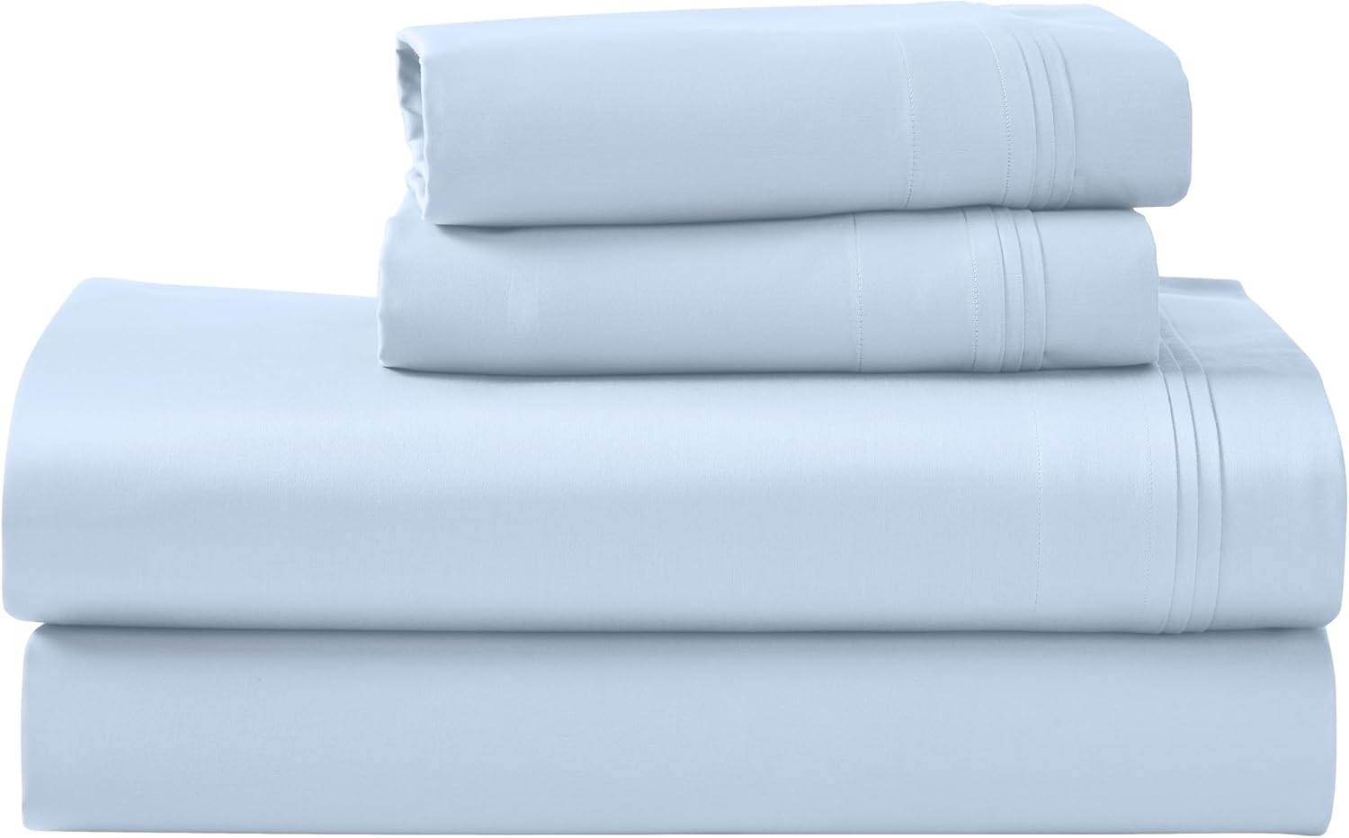 Superior Egyptian Cotton 4 Piece Sheet Set, Luxury 1000 Thread Count, Eco-Friendly, Sustainable Sheets, Ultra-Soft Basics, Solid, Deep Pocket Fitted Sheet, Flat Sheet, Pillowcases, Queen, Light Blue
