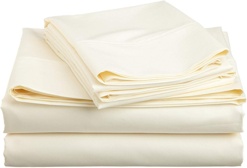 Split-Queen Sheets for Adjustable Bed Super Soft 1800-TC Heavy Egyptian Cotton 5-Piece Sheets Set Fits 7-9' Fully Elastic Deep Pocket (Solid, Ivory)