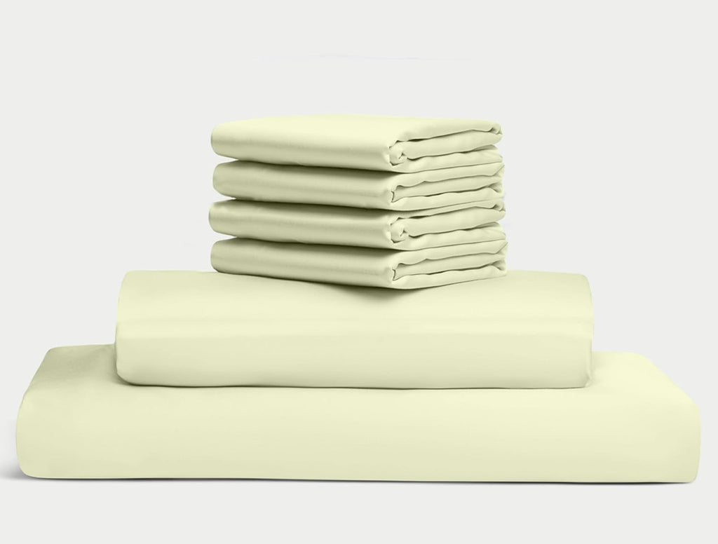 100% Egyptian Long Staple Cotton Bedsheet Set, 800 Thread Count, 6-PC Sheets Set, Ivory Color, Olympic Queen Size, 15 Inch Deep Pocket of Fitted Sheet, Soft Sateen Weave Breathable