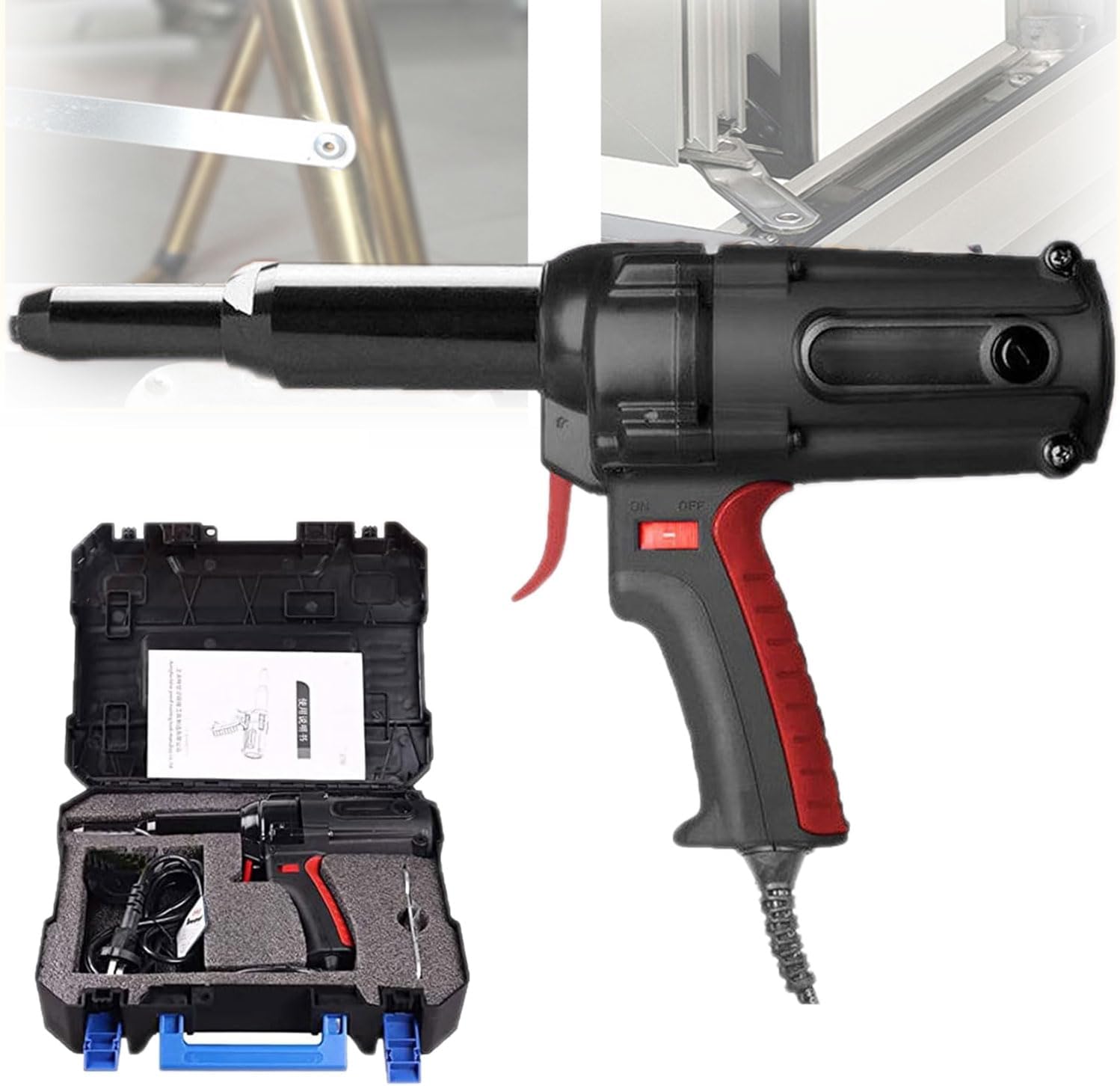 Electric Blind Rivet Gun, Stroke 27mm Multifunctional Automatic Riveter, 4.0/4.8/5.0/6.0/6.4mm, Ejection Type Nail Remover Gun for Machinery, Automobiles, Doors/Windows, Tables/Chairs Production