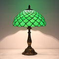 Stained Glass Table Lamp,Vintage Green Fish Scale Lamp,12X12X19 Inch Reading Light,Antique Glass Desk Decor Lamp.