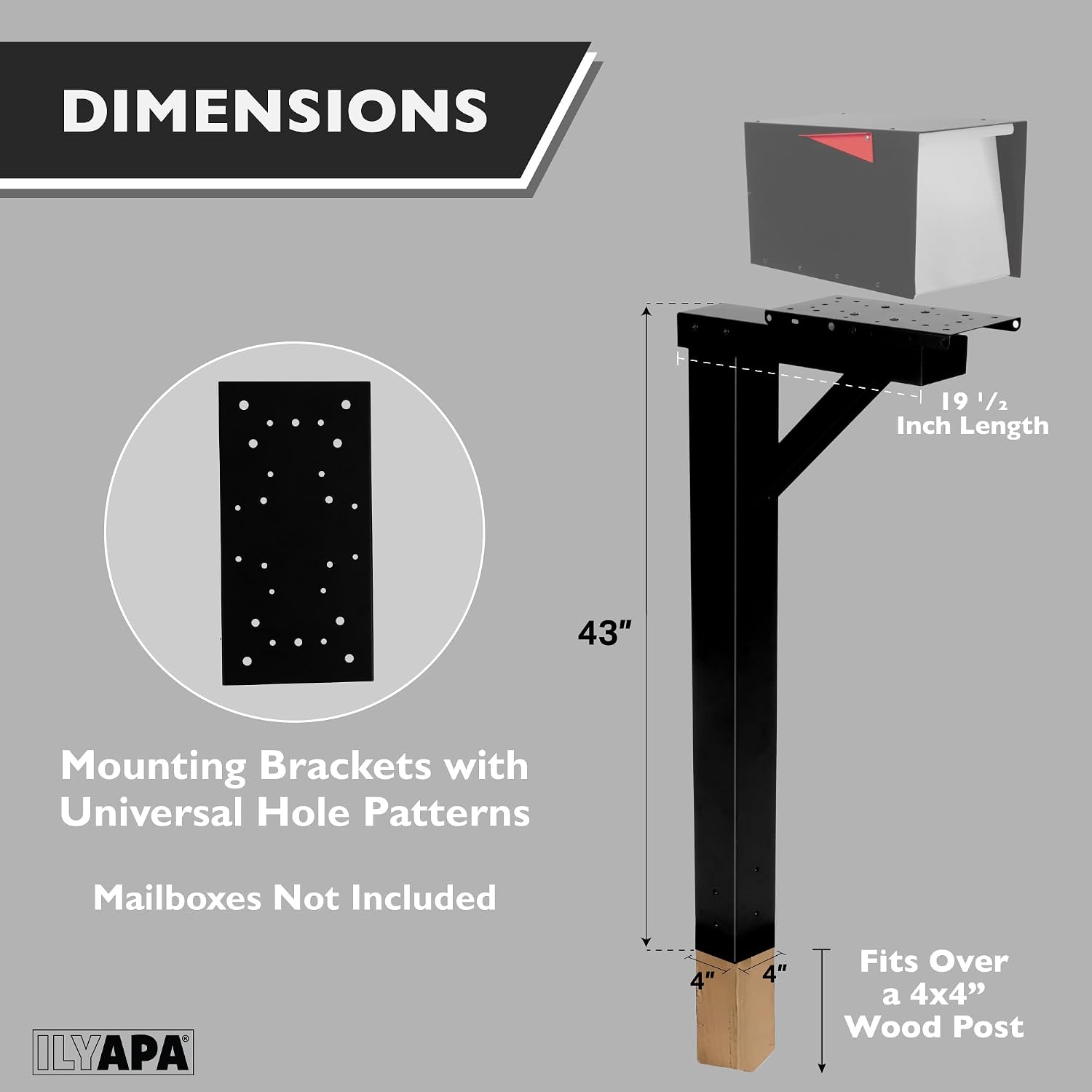 Ilyapa Modern Mailbox & Post: White Steel, Waterproof, Magnetic Door Mailbox with Black Metal Post & Universal Mount for Parcels & Residential Curbside Mail Delivery