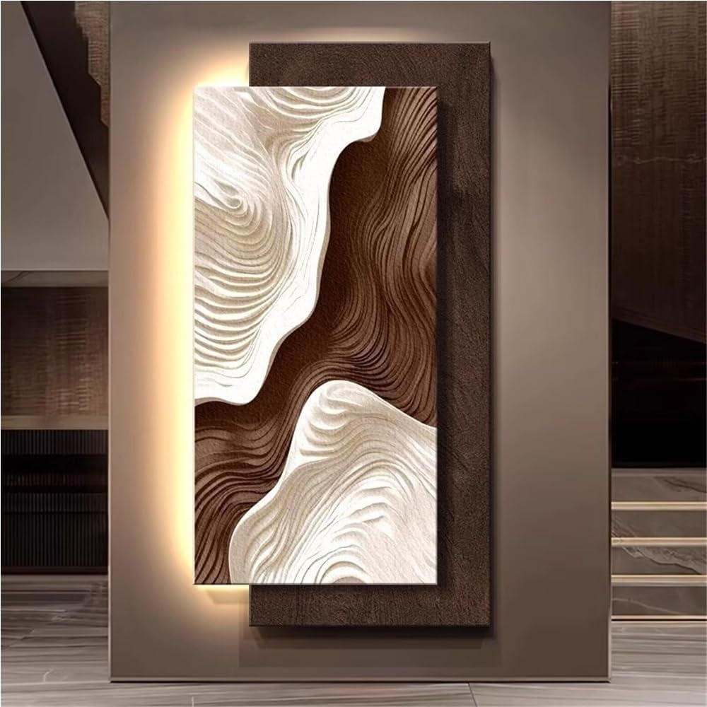 Abstract Wall Art with LED Lights, Modern Artwork for Walls, Plug-in Power Supply Sandstone Painting, Wall Hanging for Entrance, Living Room, Corridor, Office(C,55.1 * 27.6in)