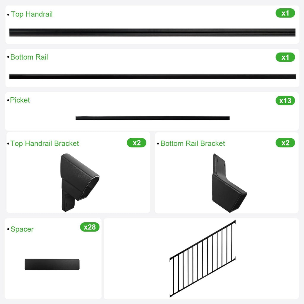 36 in. H x 6 ft. Heavy Duty BH Aluminum Stair Picket Railing, Porch and Deck Railing Kit Supports Up to 800 Lbs, IBC Compliant and Certified, AAMA2604 Powder Coating, Textured Black