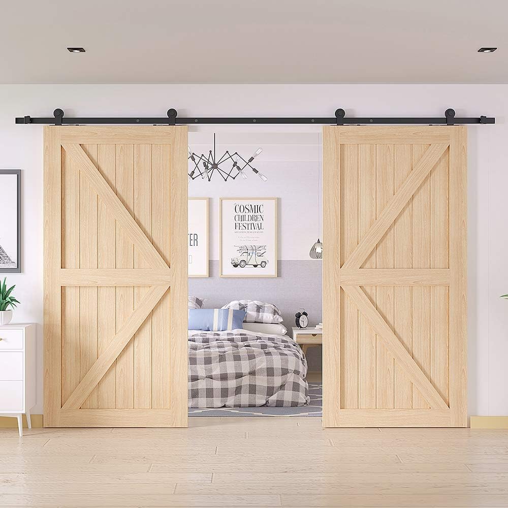 WINSOON 16FT WinSoon Antique Top Mount Double Sliding Barn Wood Door Hardware Cabinet Kit Black