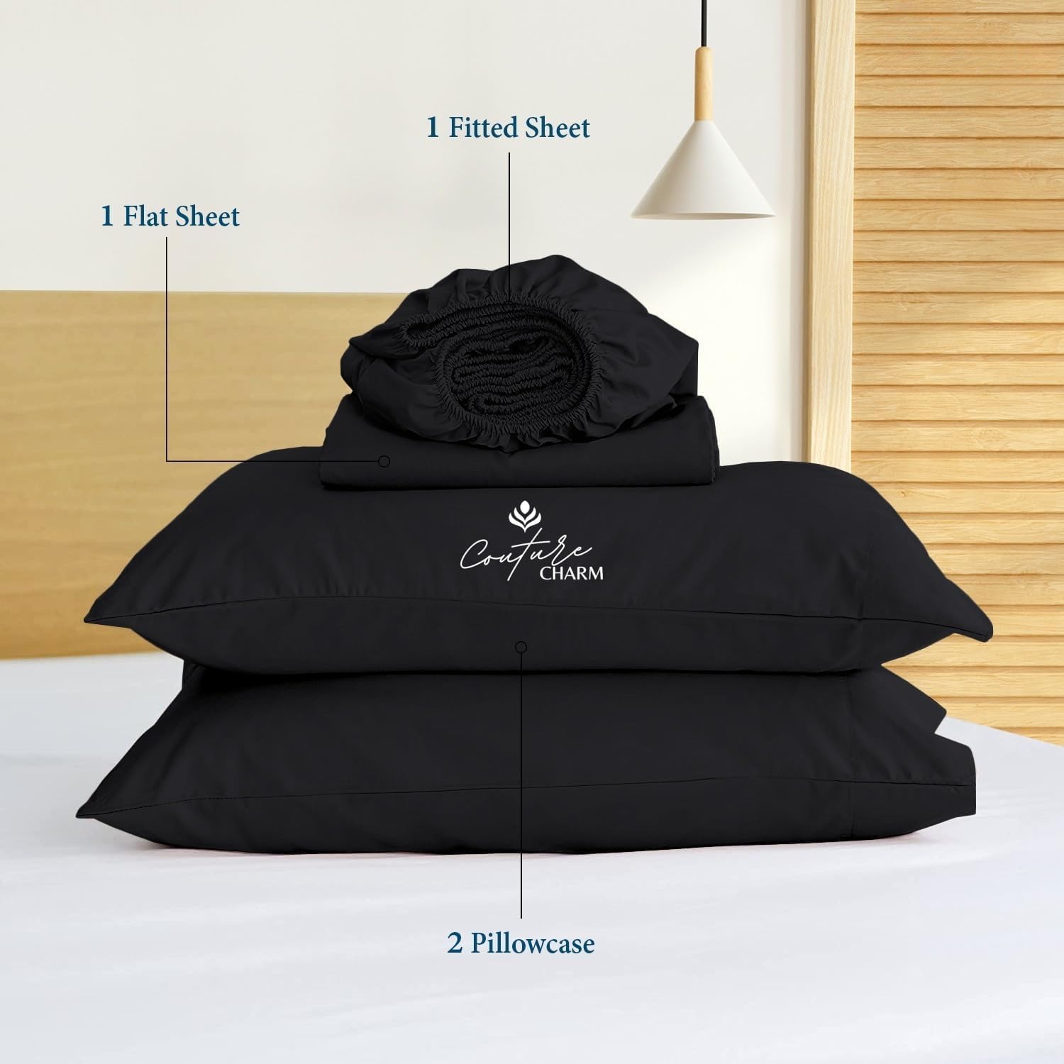 Queen Size 1000 Thread Count 100% Egyptian Cotton Sheet Set, 4-Piece, Sateen Weave, with 10-12' Deep Pocket Snug Fit (Solid, Black)
