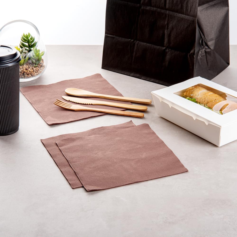 Restaurantware Luxenap 15.5 x 15.3 Inch 2-Ply Dinner Napkins 1200 Disposable Napkins - Linen Feel Soft And Absorbent Brown Paper Folded Napkins Square For Lunch Dinner Or Everyday Use