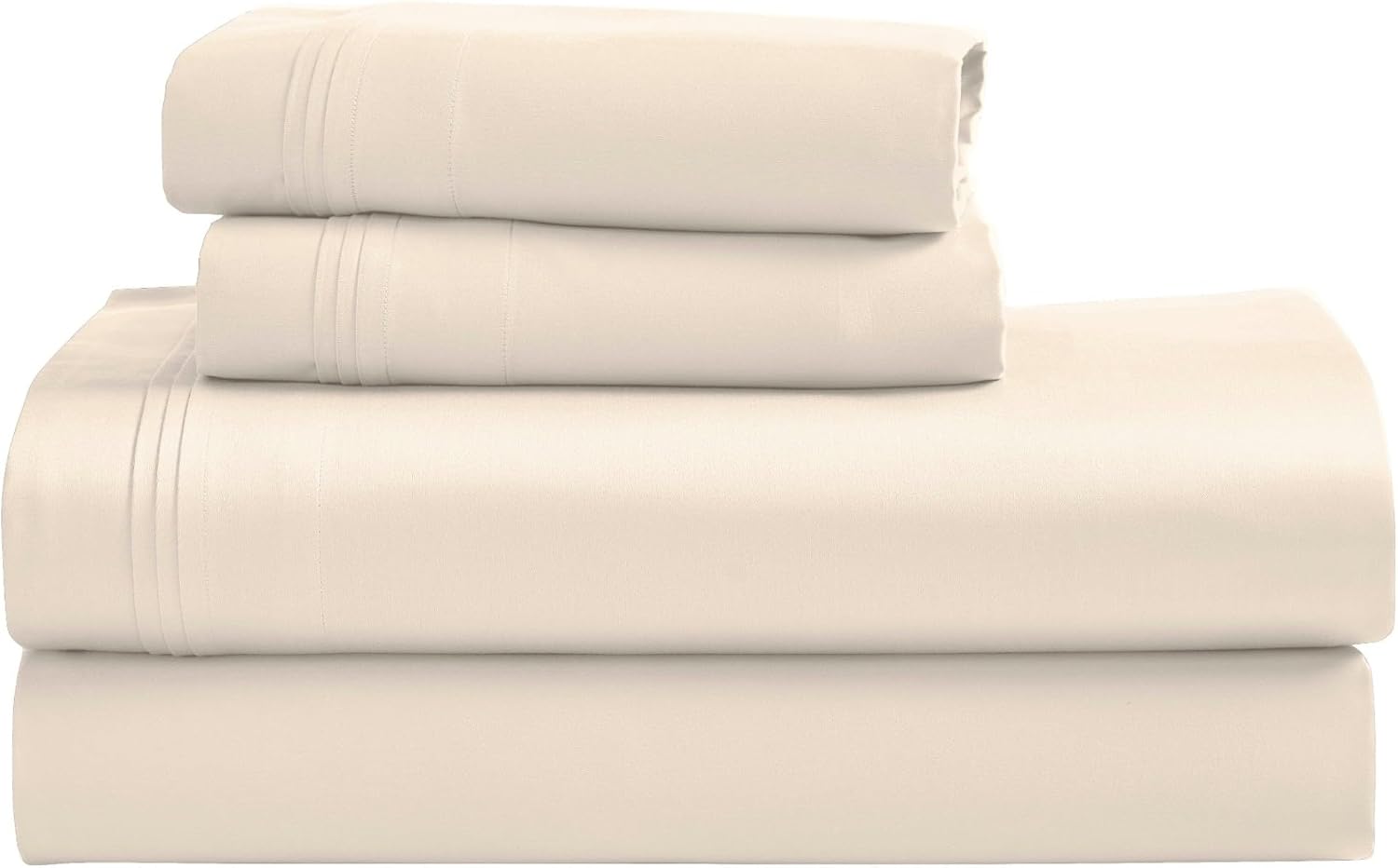 Superior Egyptian Cotton 4 Piece Sheet Set, Luxury 1000 Thread Count, Modern Design, Sustainable Sheets, Ultra-Soft Basics, Solid, Deep Pocket Fitted Sheet, Flat Sheet, Pillowcases, King, Ivory