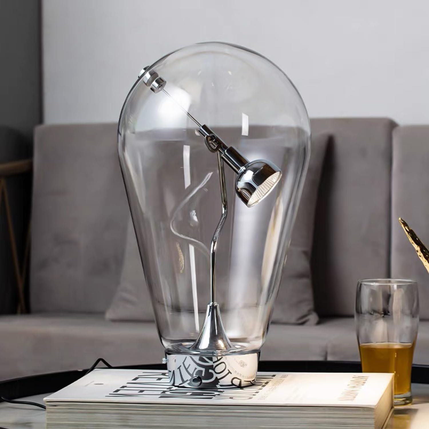 Bofea-Desk Lamp for Home Office Creative Globe Glass Table Lamp with Magnetic Metal Swing Arm Lamps Reading Light Touch Control Table Lamps with 3 Color Temperatures Modern Desk Light for Living Room
