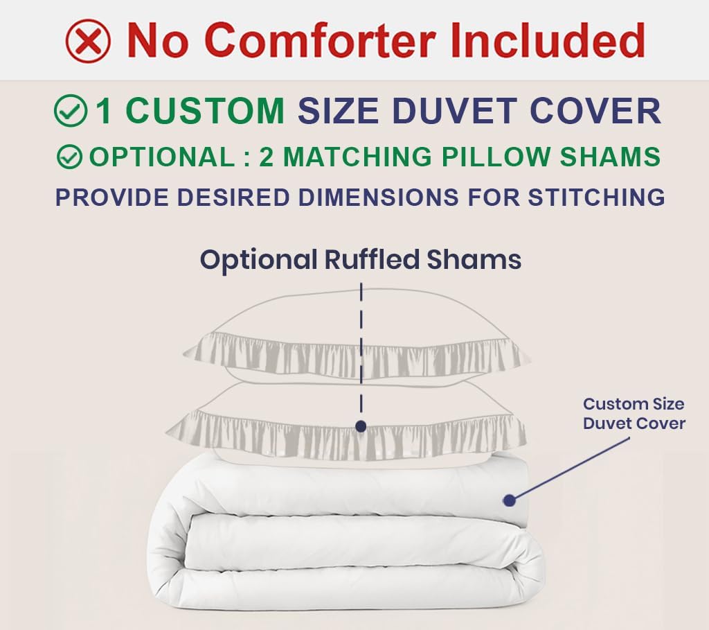 Kotton Culture Custom Ruffle Trim Duvet Cover – 100% Egyptian Cotton, 600 Thread Count Decorative Comforter Cover (Desired Dimensions) - Shabby Chic, Bohemian, French Farmhouse Bedding - White