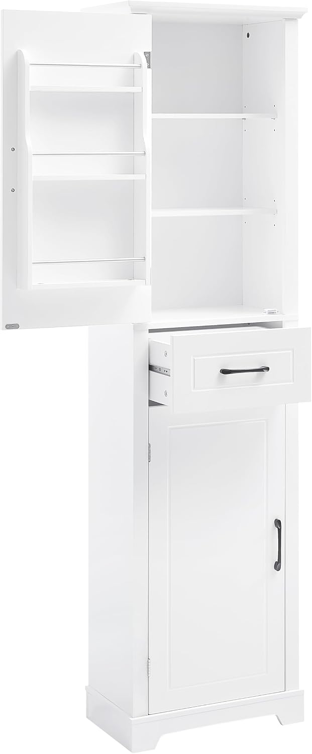 Tall Bathroom Storage Cabinet, Freestanding White Bathroom Accent Storage Cabinet with Built-in Door Shelf & Adjustable Shelves for Home Kitchen, Living Room (White Style4)