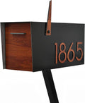 Contemporary Post-Mount Mailbox - Aluminum Black Body with Aluminum Door, Numbers and Flag - Large Customized Mailbox - Type 4 (Red Oak Wood)