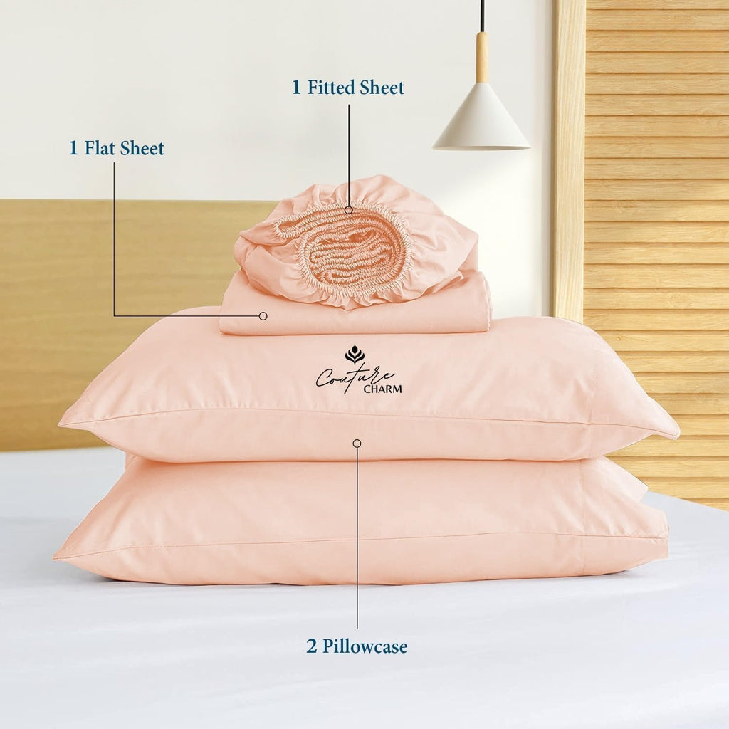 Queen Size 1000 Thread Count 100% Egyptian Cotton Sheet Set, 4-Piece, Sateen Weave, with 10-12' Deep Pocket Snug Fit (Solid, Peach)
