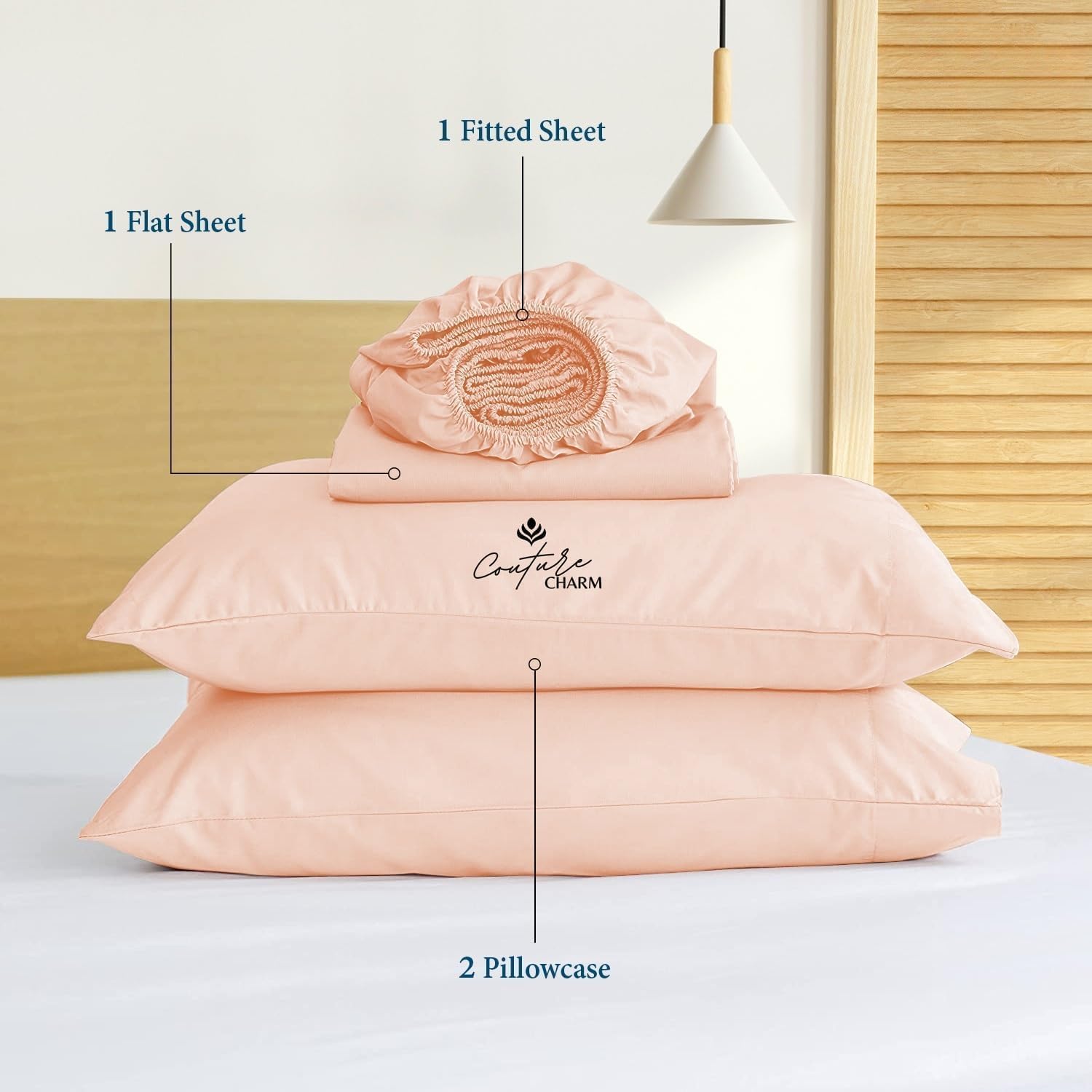 Queen Size 1000 Thread Count 100% Egyptian Cotton Sheet Set, 4-Piece, Sateen Weave, with 10-12' Deep Pocket Snug Fit (Solid, Peach)