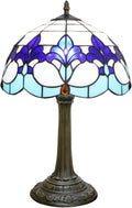 Tiffany Style Table Lamp with Blue Iris Stained Glass Lamp 12 Inch Retro Bronze Base Bedside Lamp Living Rooms, Offices, Hotel，Coffee Shop European Style Decorative Ambient Light Bedside Lamp