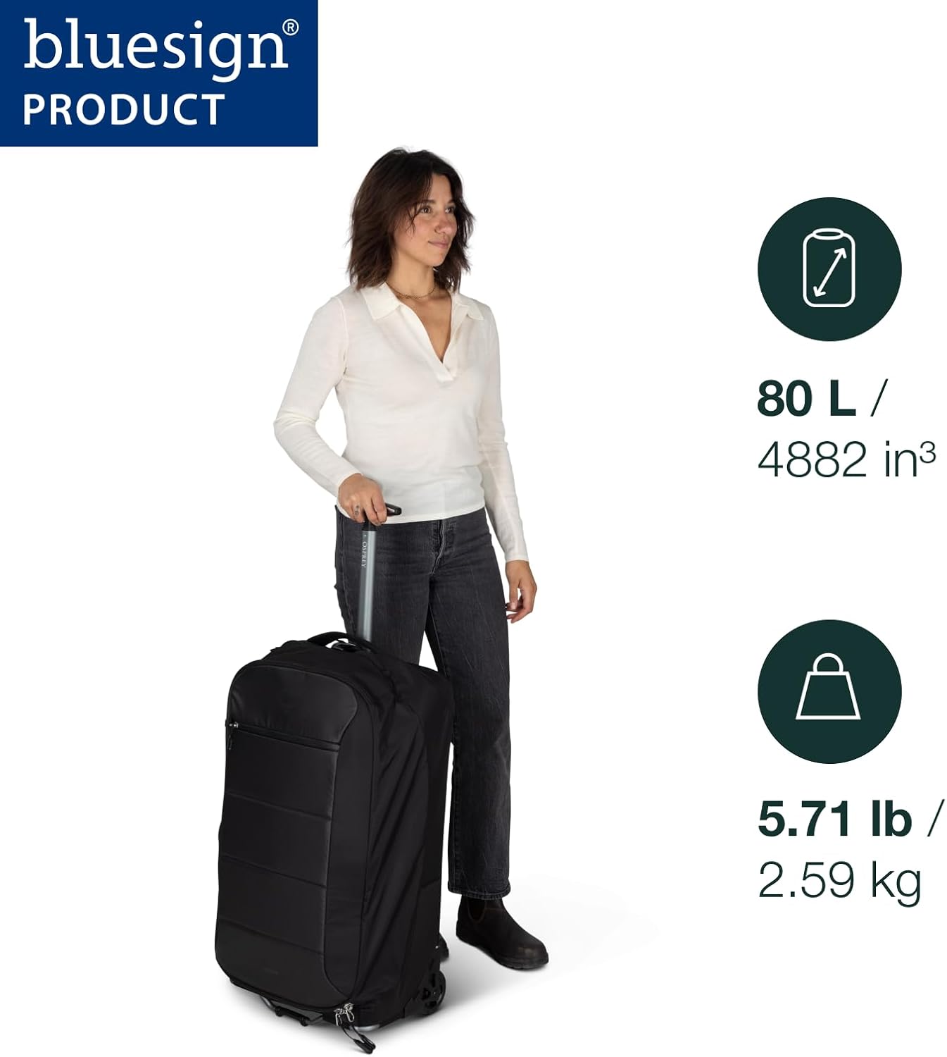 Osprey Ozone 2-Wheel 80L/27 Checked Luggage - Lightweight Rolling Bag with High Clearance and Oversized Wheels - Travel Suitcase with Mesh Organization, Trolley Handle and Add-a-Bag Strap, Black