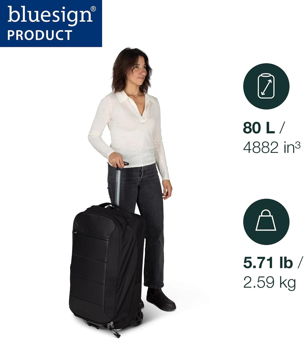 Osprey Ozone 2-Wheel 80L/27 Checked Luggage - Lightweight Rolling Bag with High Clearance Wheels - Travel Suitcase with Mesh Organization, Trolley Handle and Add-a-Bag Strap, Moody Burgundy