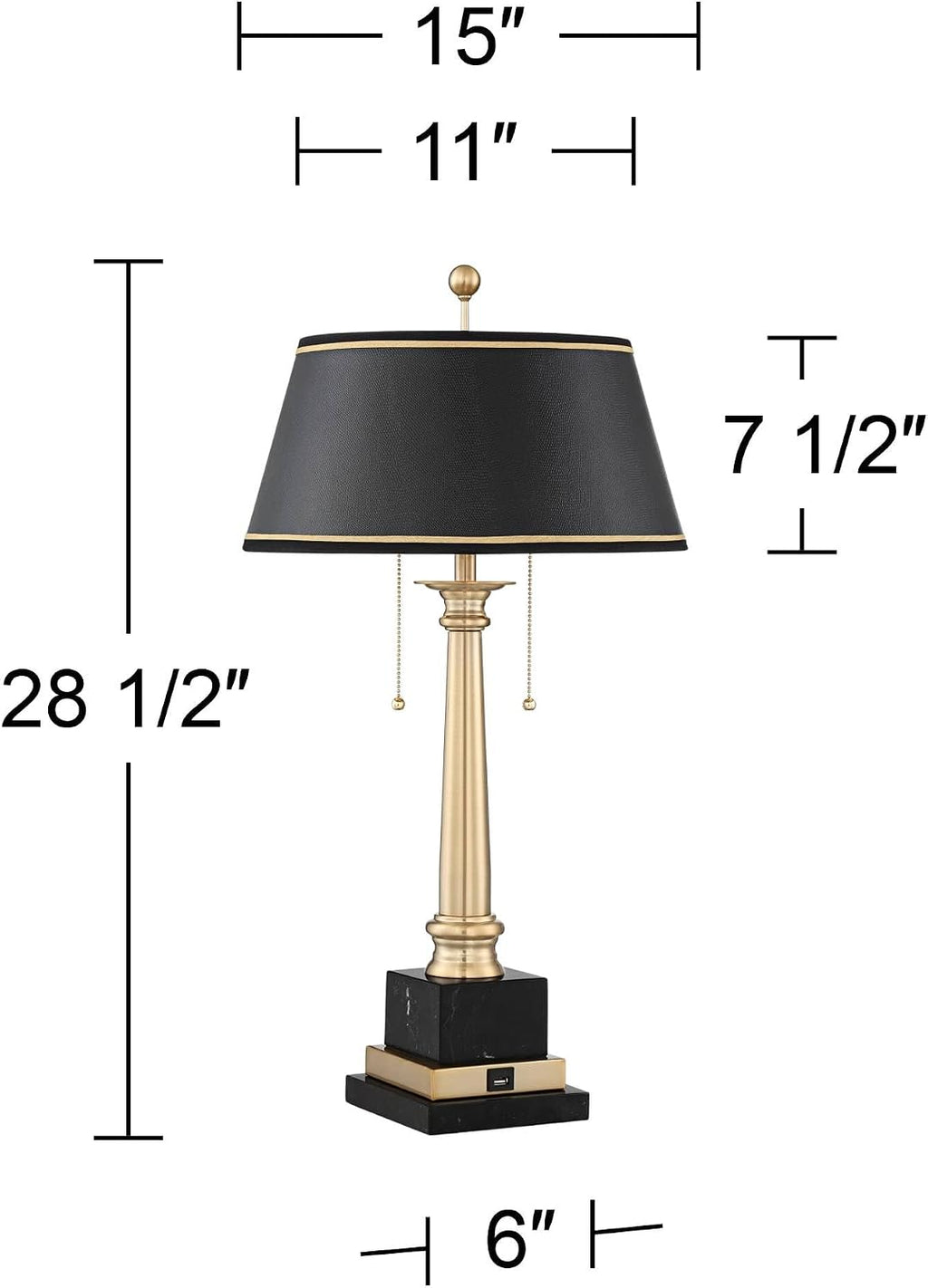 Barnes and Ivy Georgetown 28 1/2' Tall Traditional Table Desk Lamp with USB Charging Ports A+C Warm Brass Steel Black Gold Trim Drum Shade for Living Room Bedroom Nightstand Bedside Office House