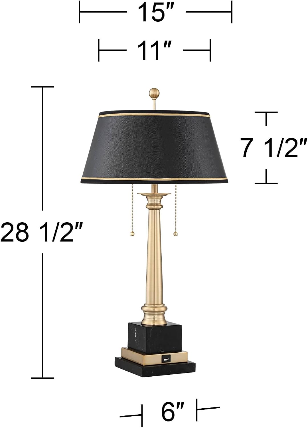 Barnes and Ivy Georgetown 28 1/2' Tall Traditional Table Desk Lamp with USB Charging Ports A+C Warm Brass Steel Black Gold Trim Drum Shade for Living Room Bedroom Nightstand Bedside Office House