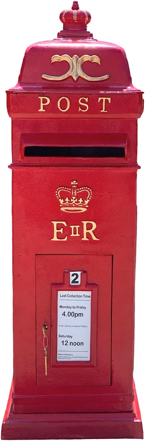 Standing Cast Aluminum Red British ER II Post Box Cast Iron Replica Mailbox