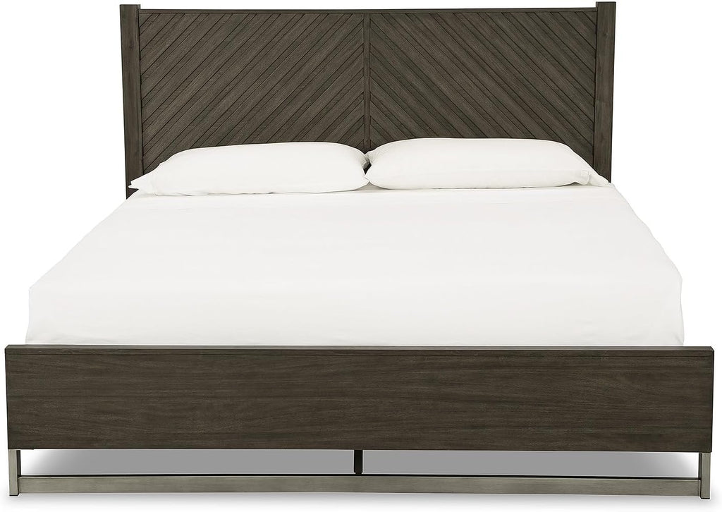 Signature Design by Ashley Arkenton Contemporary California King Panel Bed with Dual USB Charging Ports, Foundation or Box Spring Needed, Dark Brown