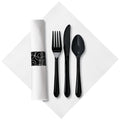 Hoffmaster Caterwrap Heavyweight Cutlery Combo, Fork/spoon/knife/napkin, Black, 100/carton